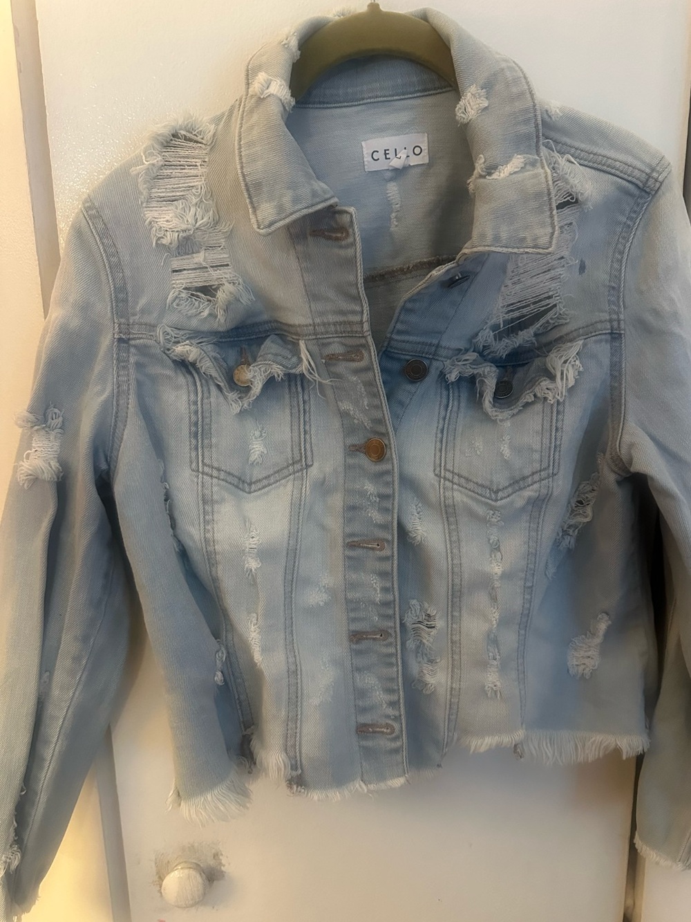 Cello Jeans Jean Jacket Distressed Denim L